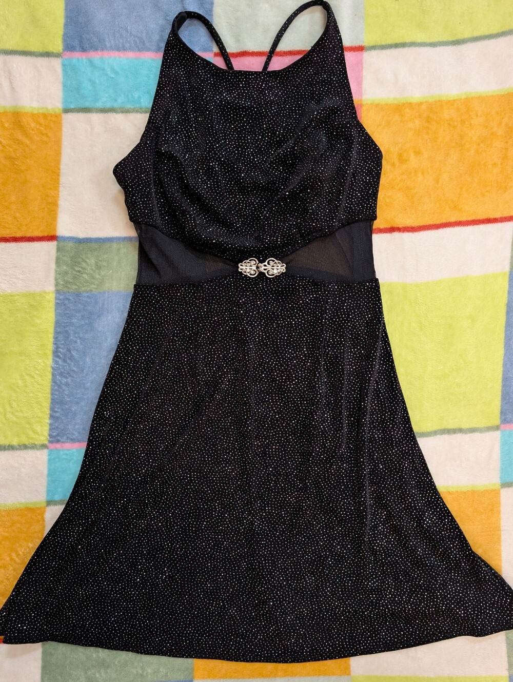 Betsy & Adam Black Sparkle Cocktail Dress Cutout Mesh Evening 9/10 Y2k Vintage